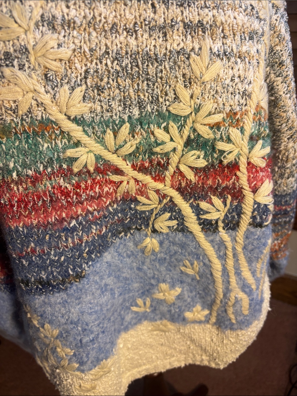 Nwt Desigual Cozy Multi-Color Embroidered Knit Sweater - Cream — image 2 of 5
